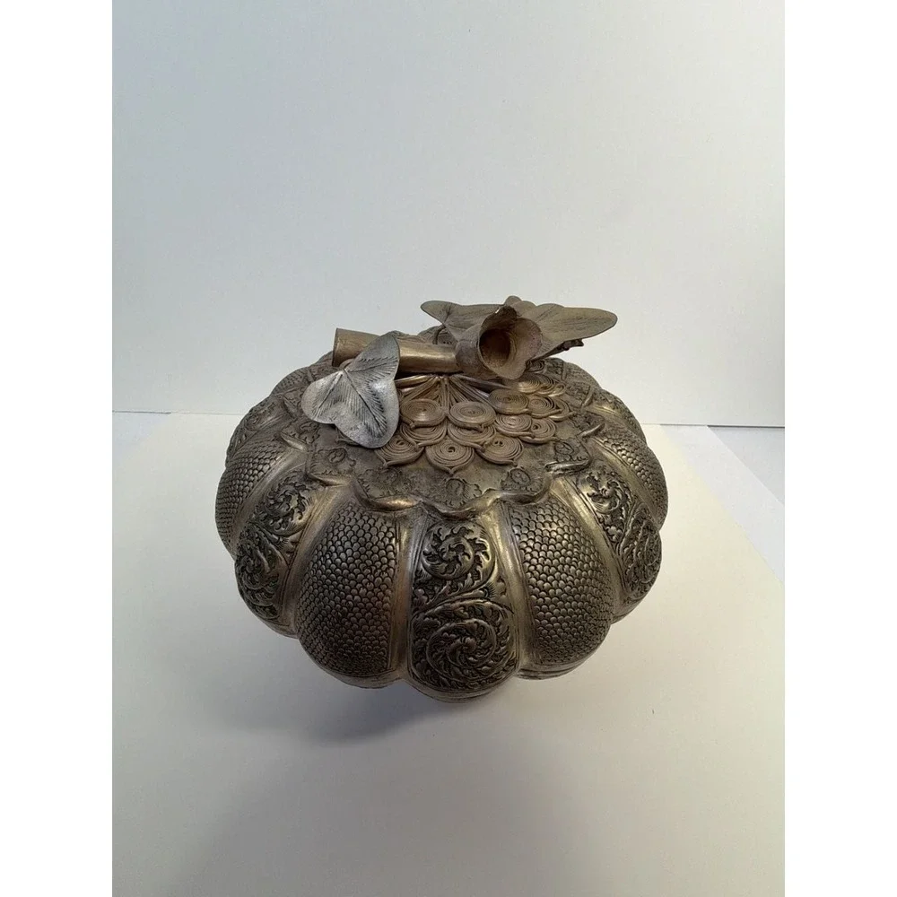 Vintage Middle Eastern ARTISAN HANDCRAFTED SILVER BOWL DISH PUMPKIN